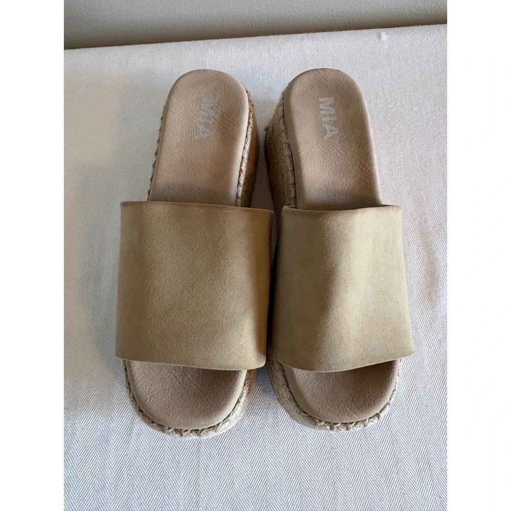 MIA Nura Tan Platform Espadrille Slides‎ Women 7M GS1571409SF Faux Suede Sandals